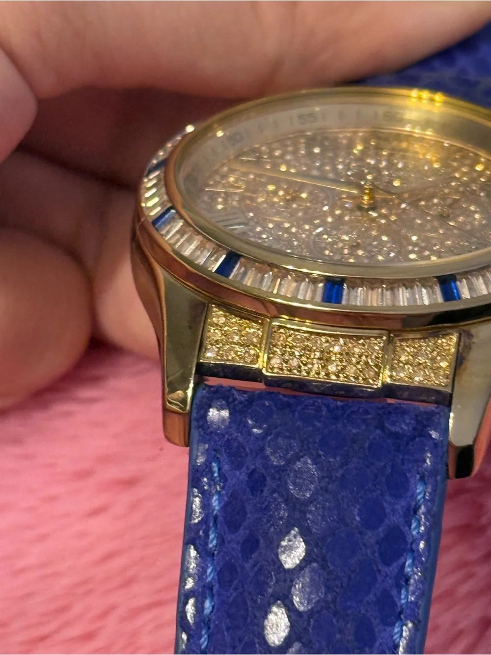 Michael Kors Gold Tone Crystal Pavé Watch with Blue Strap